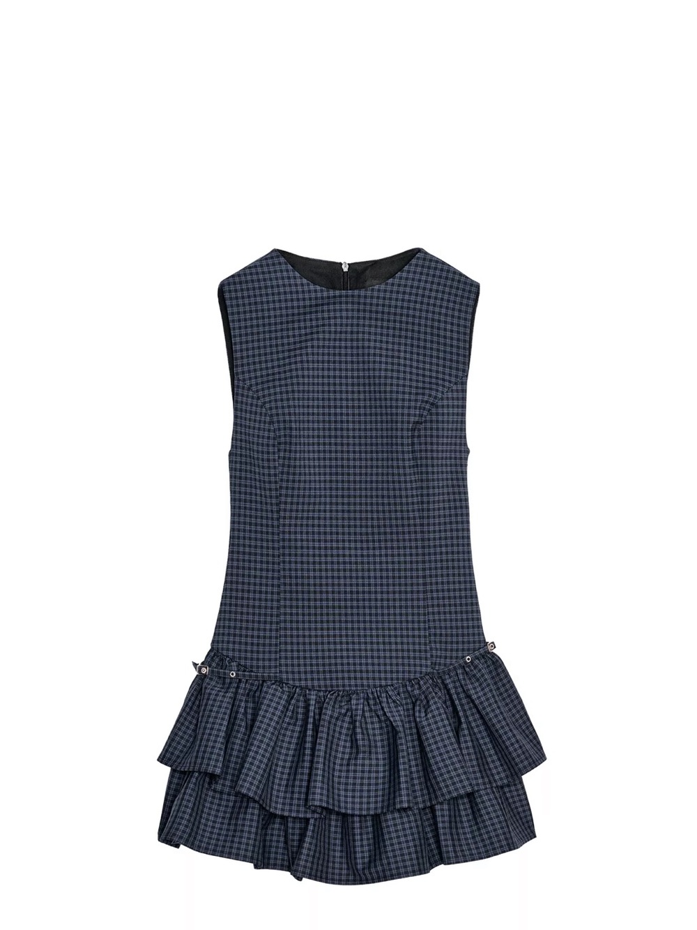 Zara Navy Check Tiered Ruffle Short Dress